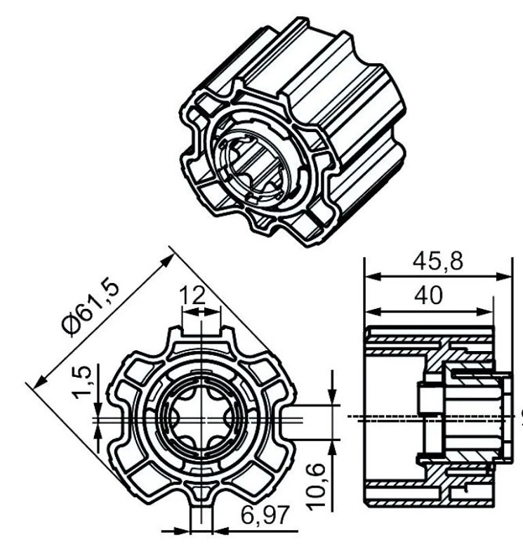 Adapterset für Profilwelle O-ZF64,für Becker Rohrmotoren  Baureihe P und R Serie mit Hinderniserkennung