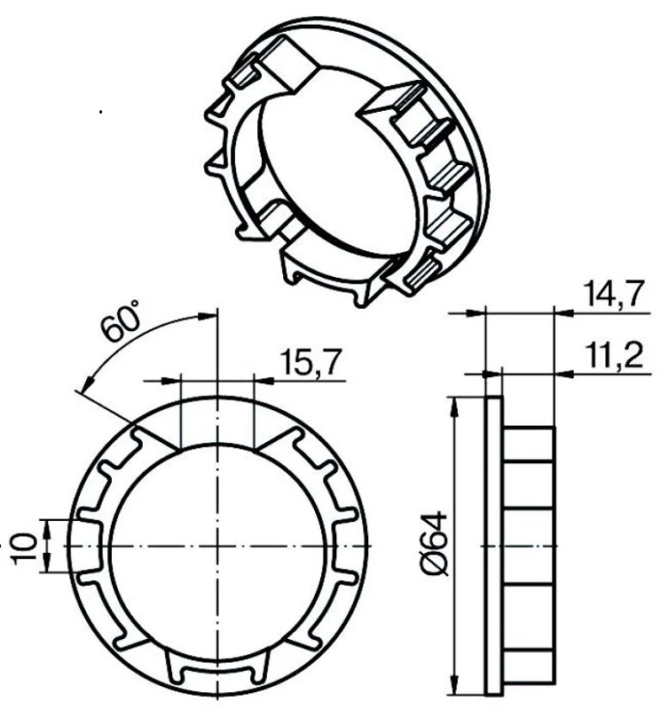 Adapterset für Profilwelle O-ZF64,für Becker Rohrmotoren  Baureihe P und R Serie mit Hinderniserkennung