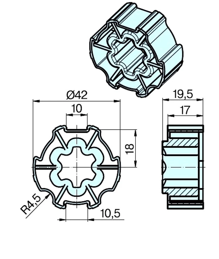 Adapterset für Profilwelle ZF45x0,5 für Rohrmotoren Becker Baureihe P Serie