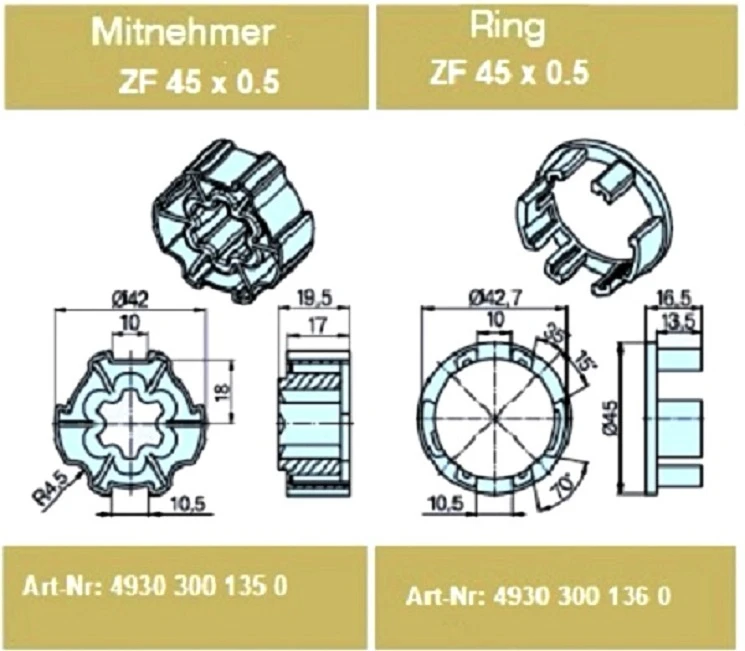 Adapterset für Profilwelle ZF45x0,5 für Rohrmotoren Becker Baureihe P Serie