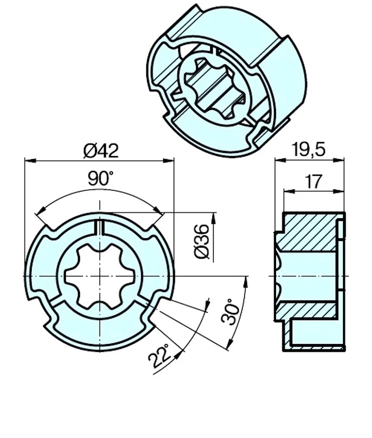 Adapterset für Profilwelle ZF47x2 für Rohrmotoren Becker Baureihe P Serie