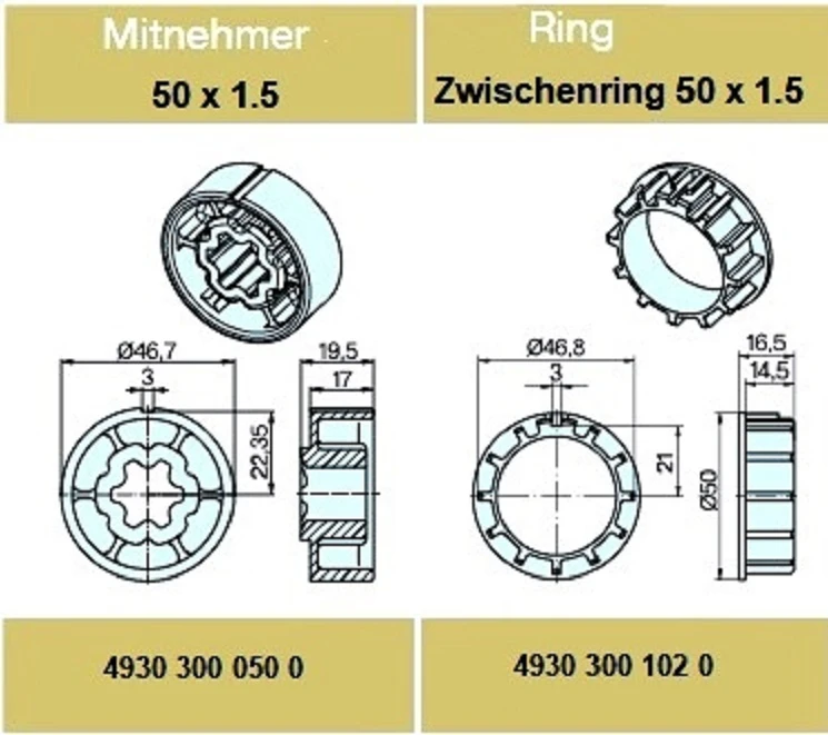 Adapterset für Rundrohr 50 x 1.5 , für Rohrmotoren Becker Baureihe P Serie