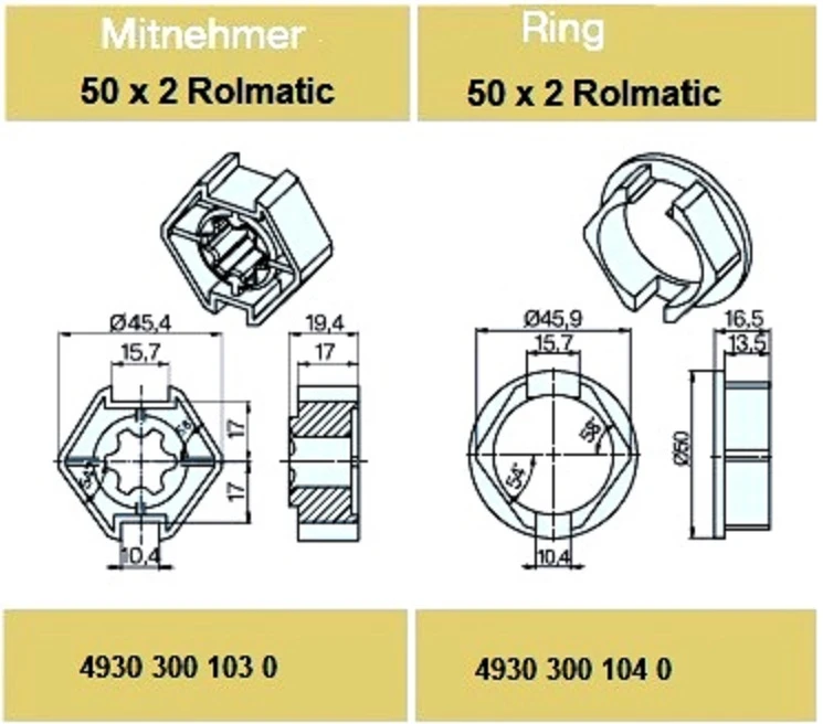 Adapterset 50 x 2 Rolmatic für Nutwelle für Rohrmotoren Becker Baureihe P Serie