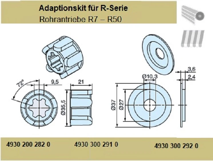 Adaptionskit für Rohrmotore Becker Baureihe R-Serie R7 – R50 bis 40Nm