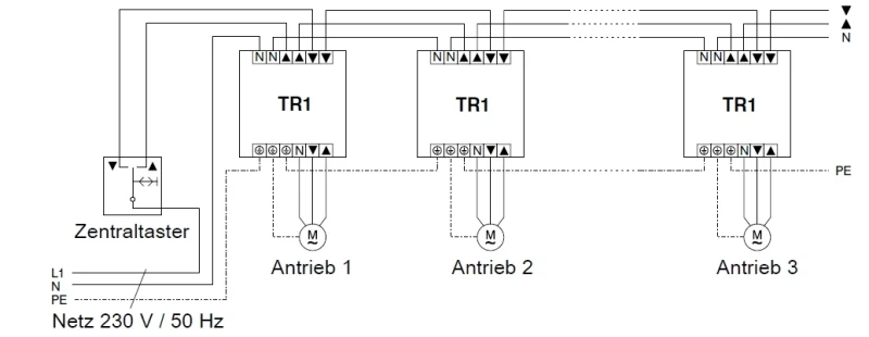 Becker - Trennrelais TR1, Zum Parallelschalten mehrerer Antriebe mit mechanischer Endabschaltung