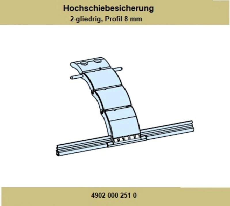 Hochschiebesicherung 2-gliedrig, Für 40er,  und 60er 8-Kant-Welle, für Mini Profil Panzer 8 mm