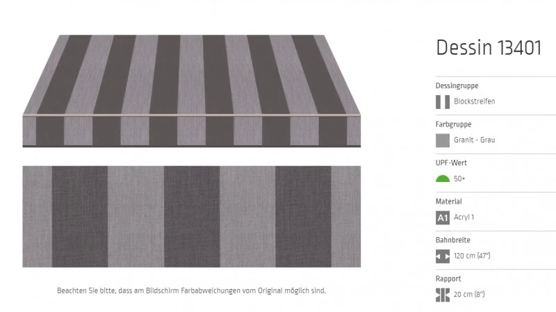 Markisentuch Blockstreifen ,Granit - Grau UPF 50+, Acryl 1, Stoff-Nr. 13401