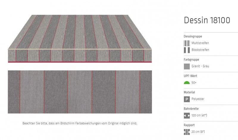 Markisentuch Multi und Blockstreifen ,Granit - Grau UPF 50+, Polyester, Stoff-Nr. 18100