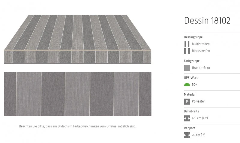 Markisentuch Multi und Blockstreifen ,Granit - Grau UPF 50+, Polyester, Stoff-Nr. 18102