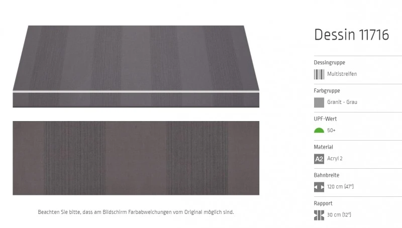 Markisentuch Multistreifen ,Granit - Grau UPF 50+, Acryl 2, Stoff-Nr. 11716