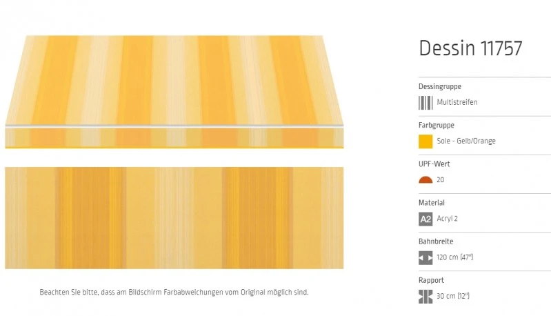 Markisentuch Multistreifen ,Sole - Gelb/Orange UPF 20, Acryl 2, Stoff-Nr. 11757