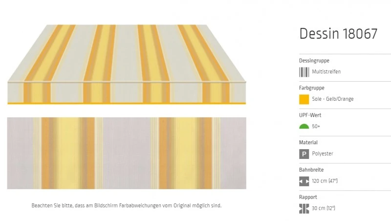 Markisentuch Multistreifen ,Sole - Gelb/Orange UPF 50+, Polyester, Stoff-Nr. 18067