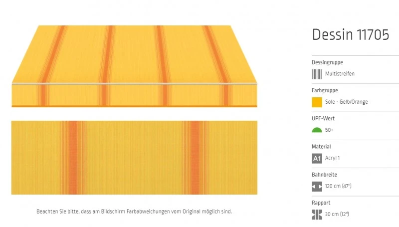 Markisentuch Multistreifen ,Sole - Gelb/Orange UPF 50+, Acryl 1, Stoff-Nr. 11705