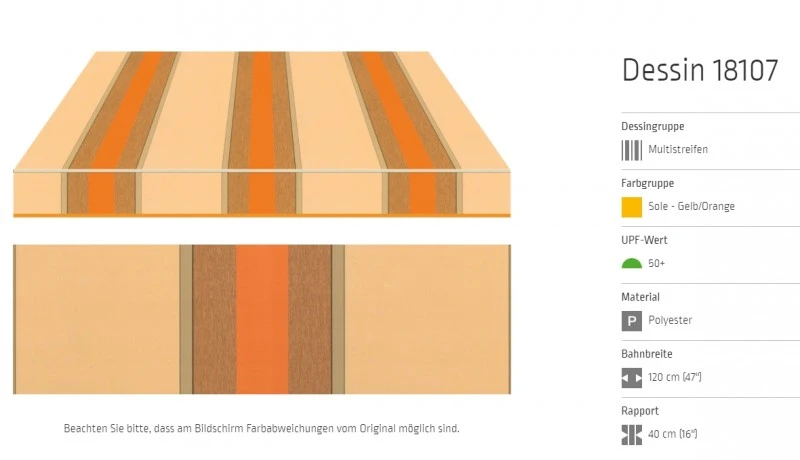 Markisentuch Multistreifen ,Sole - Gelb/Orange UPF 50+, Polyester, Stoff-Nr. 18107