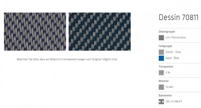 Markisentuch Screen-Gewebe, Granit - Grau / Aqua - Blau, Transparenz 3 Prozent, Stoff-Nr. 70811
