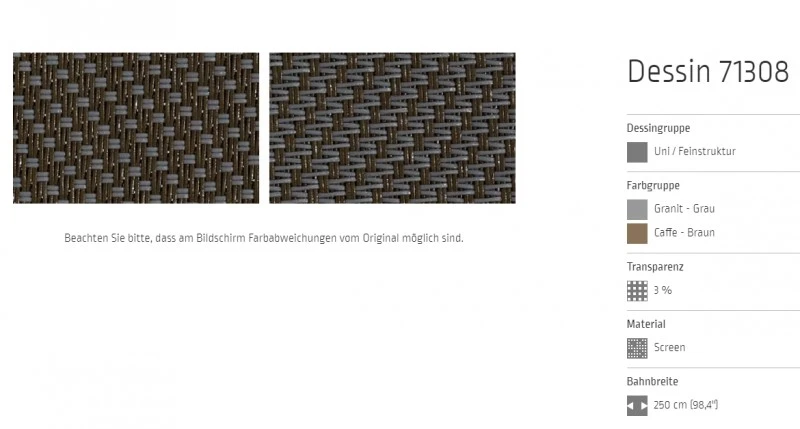 Markisentuch Screen-Gewebe, Granit - Grau / Caffe - Braun, Transparenz 3 Prozent, Stoff-Nr. 71308