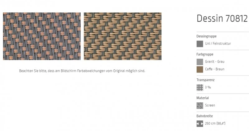 Markisentuch Screen-Gewebe, Granit - Grau / Caffe - Braun, Transparenz 3 Prozent, Stoff-Nr. 70812
