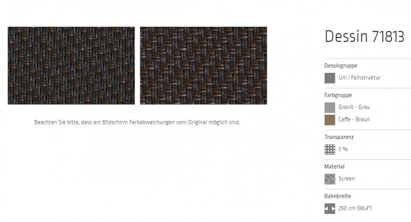 Markisentuch Screen-Gewebe, Granit - Grau / Caffe - Braun, Transparenz 3 Prozent, Stoff-Nr. 71813
