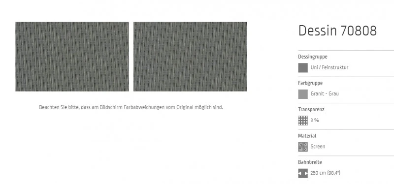 Markisentuch Screen-Gewebe, Granit - Grau Transparenz 3 Prozent, Stoff-Nr. 70808