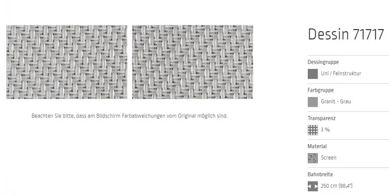 Markisentuch Screen-Gewebe, Granit - Grau Transparenz 3 Prozent, Stoff-Nr. 71717