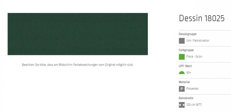 Markisentuch Uni - Feinstruktur, Flora - Grün UPF 50+, Polyester, Stoff-Nr. 18025