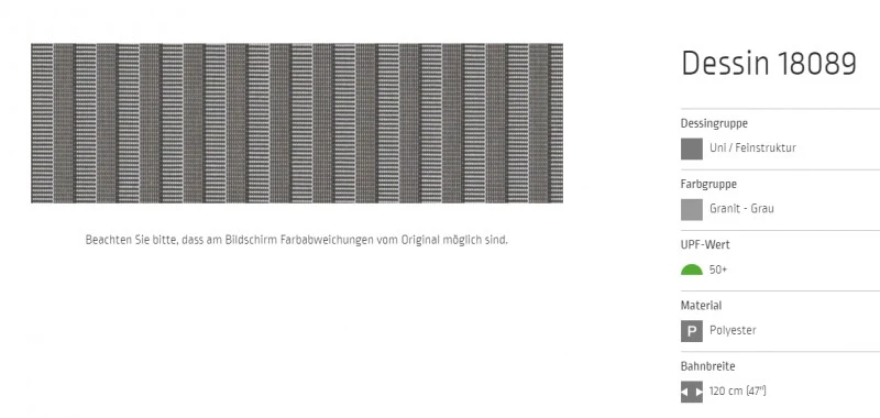 Markisentuch Uni - Feinstruktur, Granit - Grau UPF 50+, Polyester, 18089