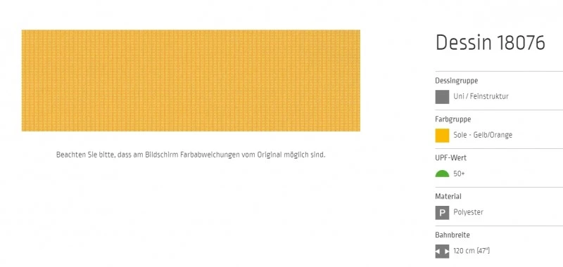 Markisentuch Uni - Feinstruktur, Sole - Gelb/Orange UPF 50+, Polyester, Stoff-Nr. 18076