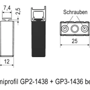 WTS - Auflaufstopper, 25x12x30 mm, mit T-Nut 7,4 mm, inklusive 2 Schrauben passend zu Gummiprofil GP 2 und GP 3