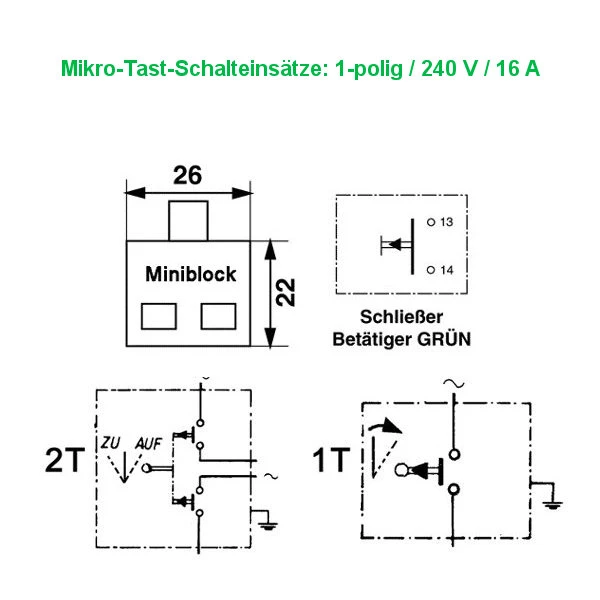 Miniatur - Schlüsseltaster Typ: MSR1-1T, mit 1 Tast-Kontakt (Impuls),  IP 54