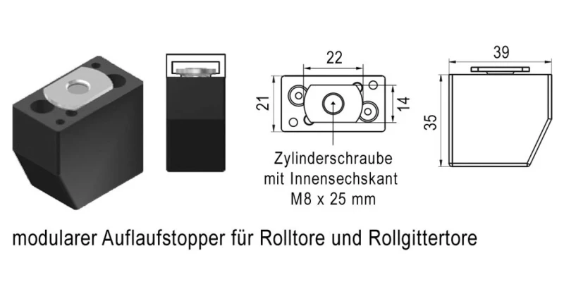 WTS - Modularer Auflaufstopper, Grundmodul, 39x21x35 mm, für Rolltore und Rollgitter