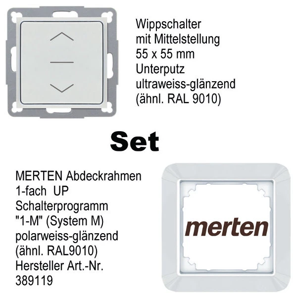 WTS- Wipptaster mit Mittelstellung 55x55mm, Tast-Funktion, zur Aufnahme von Abdeck-/Kombirahmen kompatibler Schalterprogramme